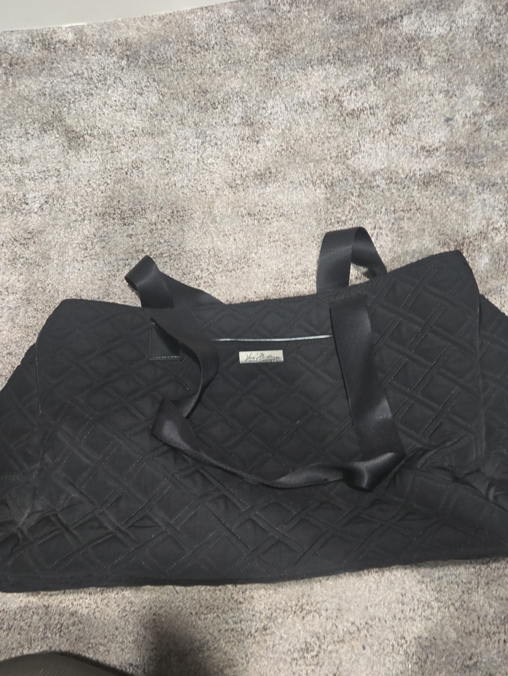 Vera Bradley Weekender Black Quilted Tote Bag with Ribbon Handles